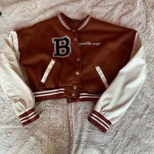 Brown and White Women's Varsity Jacket
